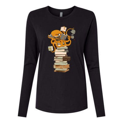 Reading Octopus Tea Coffee And Books Gift Womens Cotton Relaxed Long Sleeve T-Shirt