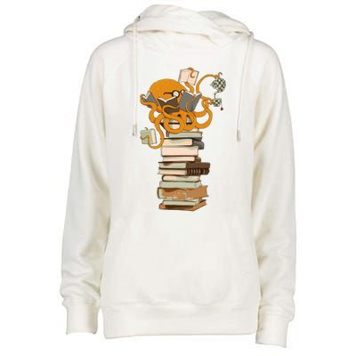 Reading Octopus Tea Coffee And Books Gift Womens Funnel Neck Pullover Hood