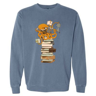 Reading Octopus Tea Coffee And Books Gift Garment-Dyed Sweatshirt