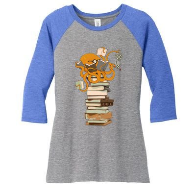 Reading Octopus Tea Coffee And Books Gift Women's Tri-Blend 3/4-Sleeve Raglan Shirt