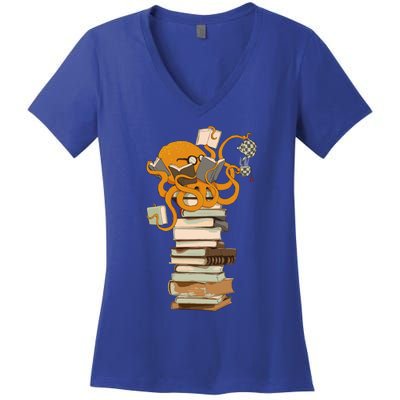 Reading Octopus Tea Coffee And Books Gift Women's V-Neck T-Shirt