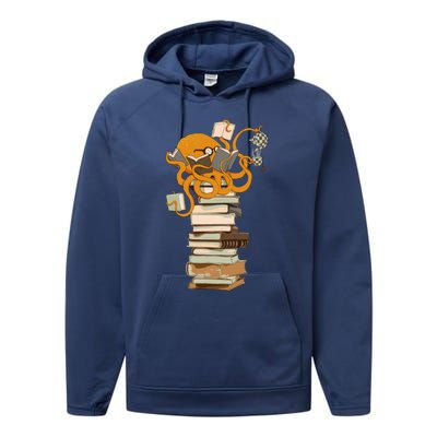 Reading Octopus Tea Coffee And Books Gift Performance Fleece Hoodie