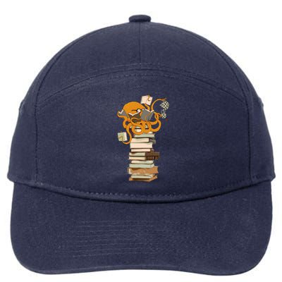 Reading Octopus Tea Coffee And Books Gift 7-Panel Snapback Hat