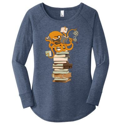 Reading Octopus Tea Coffee And Books Gift Women's Perfect Tri Tunic Long Sleeve Shirt