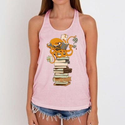 Reading Octopus Tea Coffee And Books Gift Women's Knotted Racerback Tank