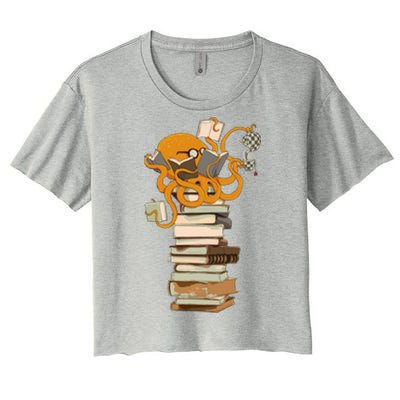 Reading Octopus Tea Coffee And Books Gift Women's Crop Top Tee