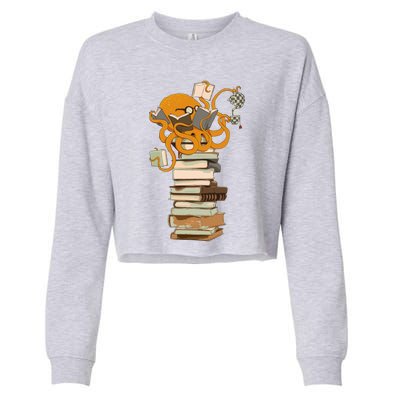 Reading Octopus Tea Coffee And Books Gift Cropped Pullover Crew