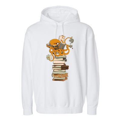 Reading Octopus Tea Coffee And Books Gift Garment-Dyed Fleece Hoodie