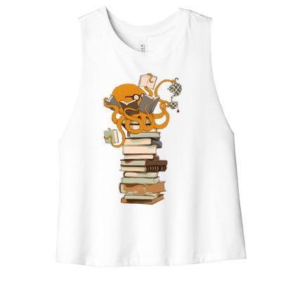 Reading Octopus Tea Coffee And Books Gift Women's Racerback Cropped Tank