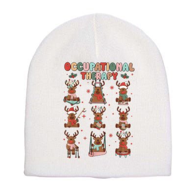 Retro Occupational Therapy Christmas Reindeers Ot Ota Short Acrylic Beanie