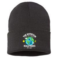 Rotation Of The Earth Makes My Day Funny Science Sustainable Knit Beanie