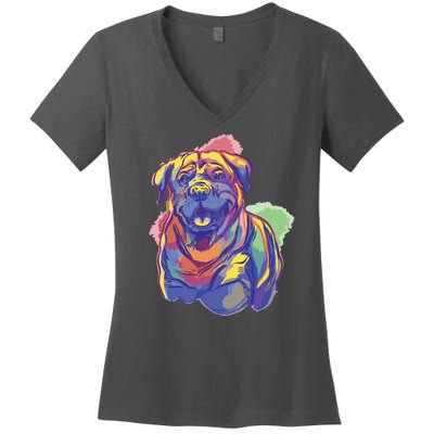 Rottweiler Colorful Dog Women's V-Neck T-Shirt