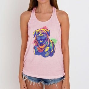 Rottweiler Colorful Dog Women's Knotted Racerback Tank