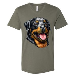 Rottweiler Face V-Neck T-Shirt