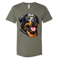 Rottweiler Face V-Neck T-Shirt