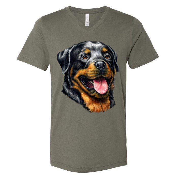 Rottweiler Face V-Neck T-Shirt