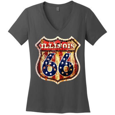 Route 66 Illinois Women's V-Neck T-Shirt