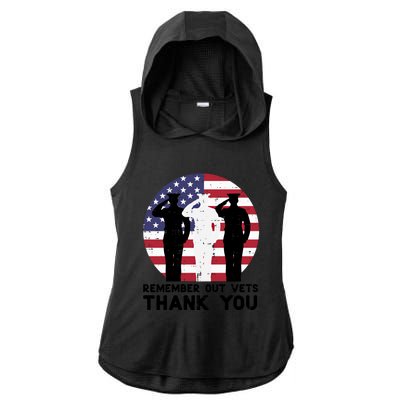 Remember Our Vets Thank You Salute Flag Memorial Day Patriot Cool Gift Ladies PosiCharge Tri-Blend Wicking Draft Hoodie Tank