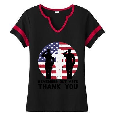 Remember Our Vets Thank You Salute Flag Memorial Day Patriot Cool Gift Ladies Halftime Notch Neck Tee