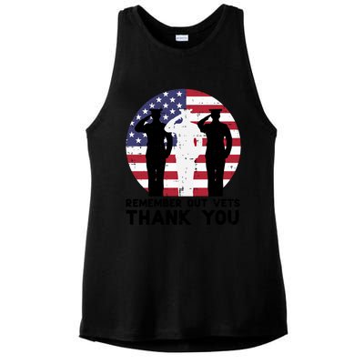 Remember Our Vets Thank You Salute Flag Memorial Day Patriot Cool Gift Ladies PosiCharge Tri-Blend Wicking Tank