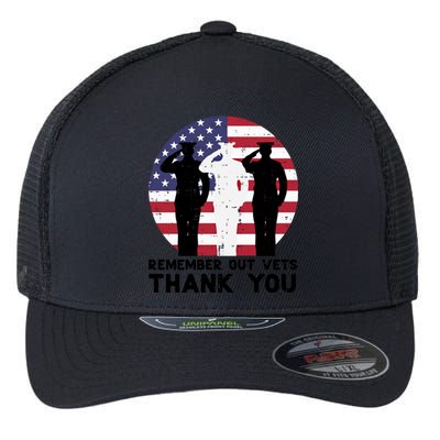 Remember Our Vets Thank You Salute Flag Memorial Day Patriot Cool Gift Flexfit Unipanel Trucker Cap