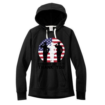 Remember Our Vets Thank You Salute Flag Memorial Day Patriot Cool Gift Women's Fleece Hoodie