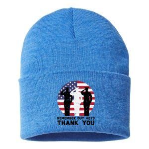 Remember Our Vets Thank You Salute Flag Memorial Day Patriot Cool Gift Sustainable Knit Beanie