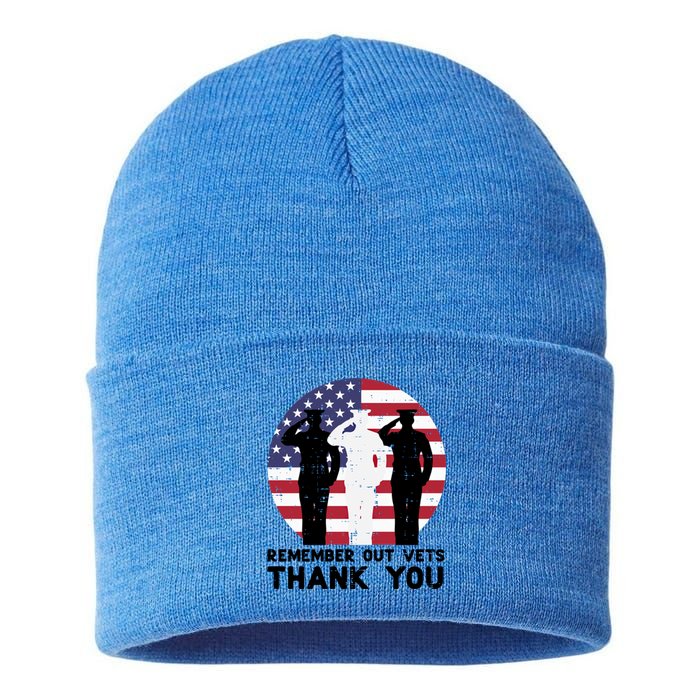 Remember Our Vets Thank You Salute Flag Memorial Day Patriot Cool Gift Sustainable Knit Beanie