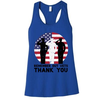 Remember Our Vets Thank You Salute Flag Memorial Day Patriot Cool Gift Women's Racerback Tank