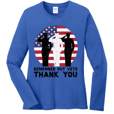 Remember Our Vets Thank You Salute Flag Memorial Day Patriot Cool Gift Ladies Long Sleeve Shirt