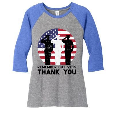 Remember Our Vets Thank You Salute Flag Memorial Day Patriot Cool Gift Women's Tri-Blend 3/4-Sleeve Raglan Shirt