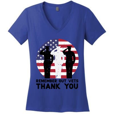 Remember Our Vets Thank You Salute Flag Memorial Day Patriot Cool Gift Women's V-Neck T-Shirt