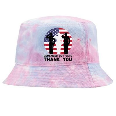 Remember Our Vets Thank You Salute Flag Memorial Day Patriot Cool Gift Tie-Dyed Bucket Hat