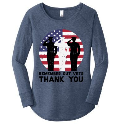 Remember Our Vets Thank You Salute Flag Memorial Day Patriot Cool Gift Women's Perfect Tri Tunic Long Sleeve Shirt