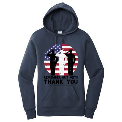 Remember Our Vets Thank You Salute Flag Memorial Day Patriot Cool Gift Women's Pullover Hoodie