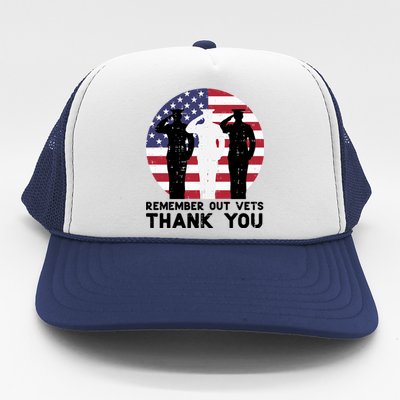 Remember Our Vets Thank You Salute Flag Memorial Day Patriot Cool Gift Trucker Hat