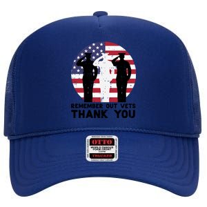 Remember Our Vets Thank You Salute Flag Memorial Day Patriot Cool Gift High Crown Mesh Back Trucker Hat