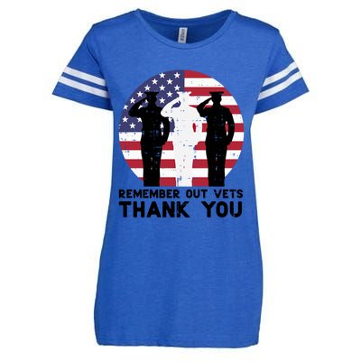 Remember Our Vets Thank You Salute Flag Memorial Day Patriot Cool Gift Enza Ladies Jersey Football T-Shirt