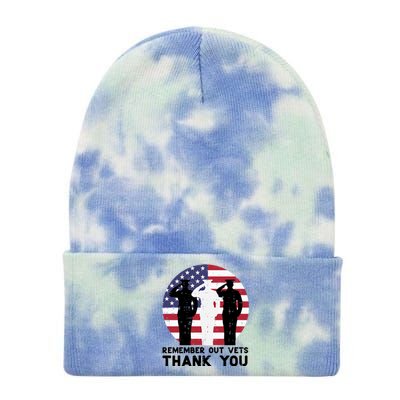 Remember Our Vets Thank You Salute Flag Memorial Day Patriot Cool Gift Tie Dye 12in Knit Beanie