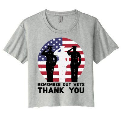 Remember Our Vets Thank You Salute Flag Memorial Day Patriot Cool Gift Women's Crop Top Tee