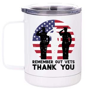 Remember Our Vets Thank You Salute Flag Memorial Day Patriot Cool Gift 12 oz Stainless Steel Tumbler Cup