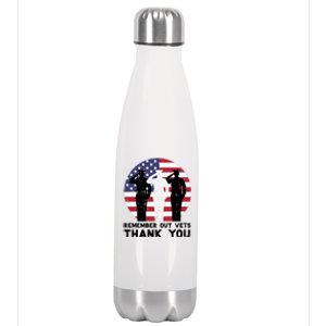 Remember Our Vets Thank You Salute Flag Memorial Day Patriot Cool Gift Stainless Steel Insulated Water Bottle