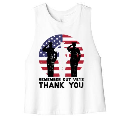 Remember Our Vets Thank You Salute Flag Memorial Day Patriot Cool Gift Women's Racerback Cropped Tank