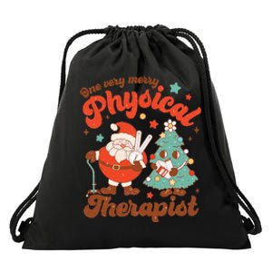 Retro One Very Merry Physical Therapist Santa Christmas Tree Drawstring Bag