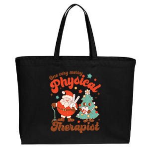 Retro One Very Merry Physical Therapist Santa Christmas Tree Cotton Canvas Jumbo Tote