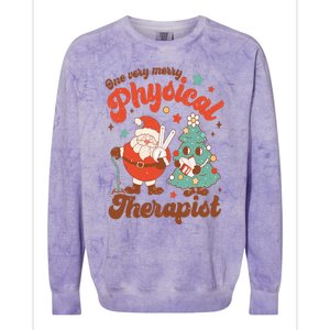 Retro One Very Merry Physical Therapist Santa Christmas Tree Colorblast Crewneck Sweatshirt