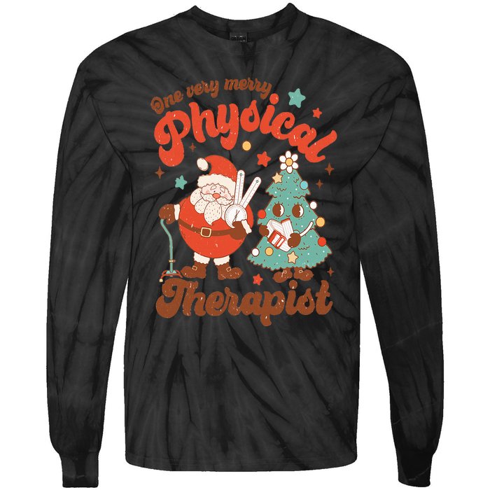 Retro One Very Merry Physical Therapist Santa Christmas Tree Tie-Dye Long Sleeve Shirt