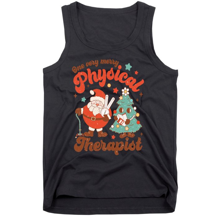 Retro One Very Merry Physical Therapist Santa Christmas Tree Tank Top