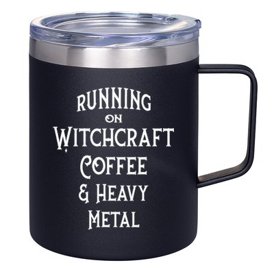 Running On Witchcraft Coffee And Heavy Metal Cheeky Witch 12oz Stainless Steel Coffee Mug