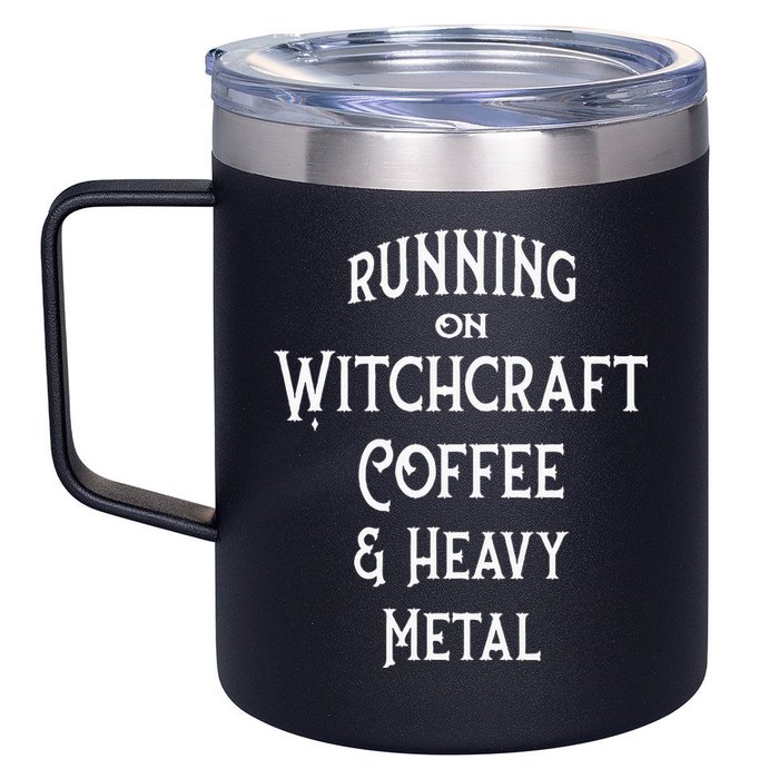 Running On Witchcraft Coffee And Heavy Metal Cheeky Witch 12oz Stainless Steel Coffee Mug